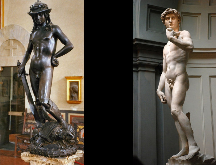 Sculptures of David by Donatello and Michelangelo